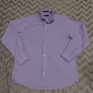 Allen Edmonds Size L Purple Blue Plaid 100% Cotton Wrinkle Free Button Up Shirt